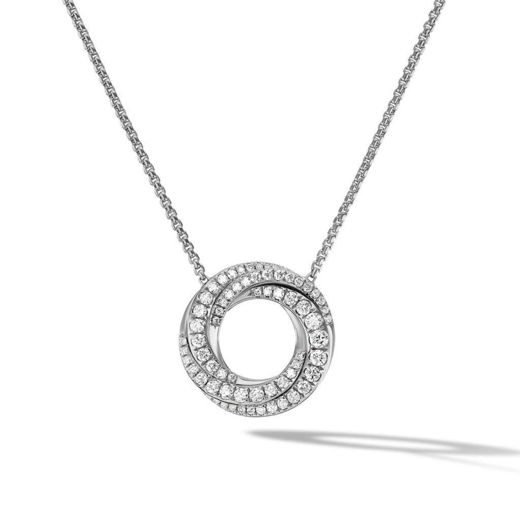 Bachendorf’s David Yurman 18k white gold rhodium plated Crossover 15.5mm petite pave crossover pendant necklace