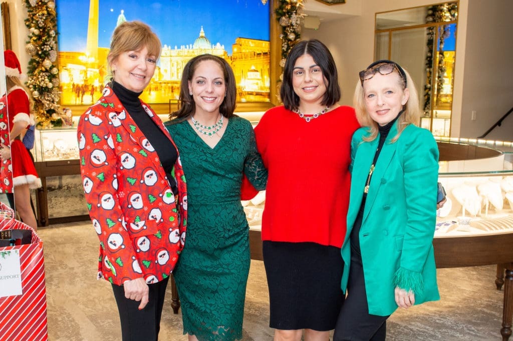 Beatrice Bornibus, Kristi Matthews, Samantha Al-Sharif, Cristina Valobra at Valobra Master Jewelers holiday party.