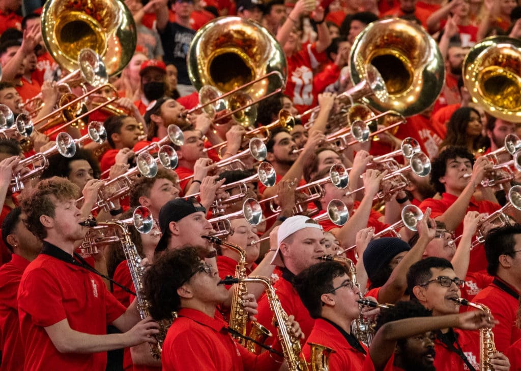 The University of Houston band brings plenty of spirit to the Fertitta Center. (Photo by F. Carter Smith)
