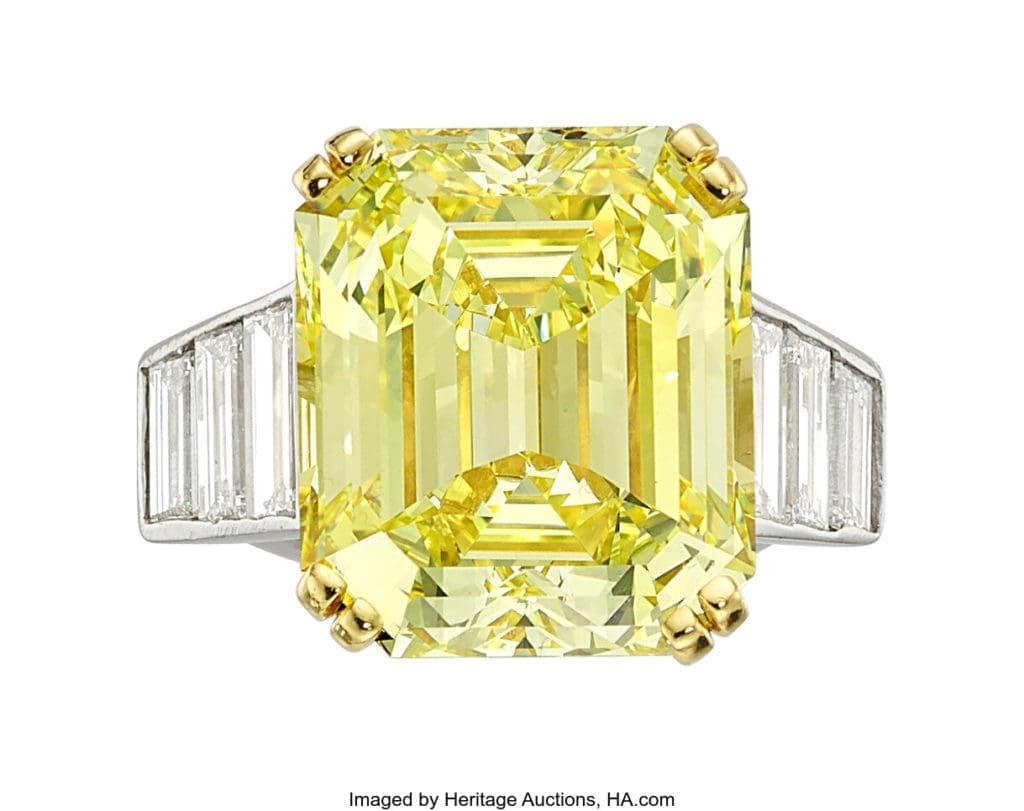 The Fancy Intense Yellow Diamond Ring sold for $591,000 at Heritage Auctions Fall Fine Jewelry Signature Auction. (Courtesy Heritage Auctions) 