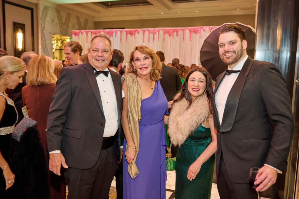 Gary Roberts, Gay Mayeux, Cristina & Chad Williams at the Spindletop Holiday Ball. (Photo by Fulton Davenport/PWL Studio)