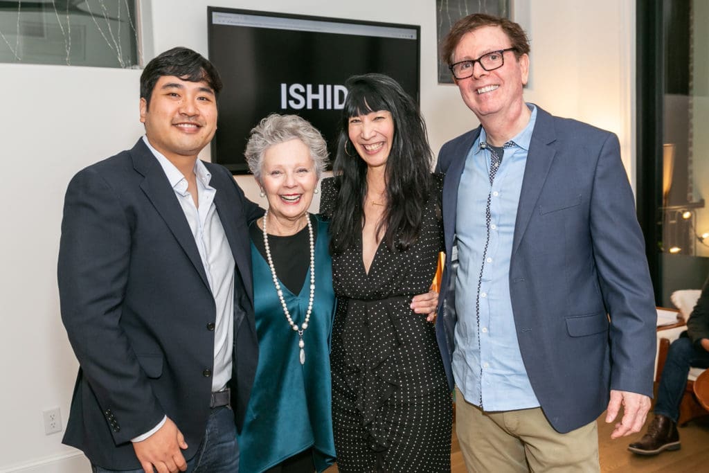 ISHIDA board member John Chen, Carolyn Keating, ISHIDA artistic director Brett Ishida, ISHIDA board member Clark Senders at ISHIDA cocktail kickoff for "stirs up still things" (Photo by Emily Jaschke)