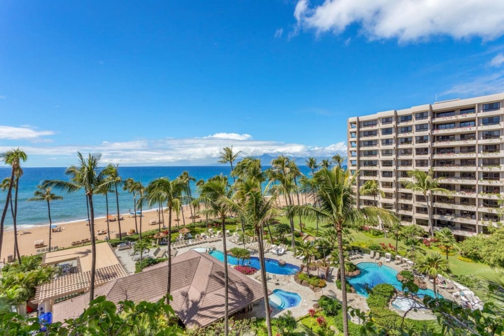 The view of the pools and beach at Kaanapali Alii.