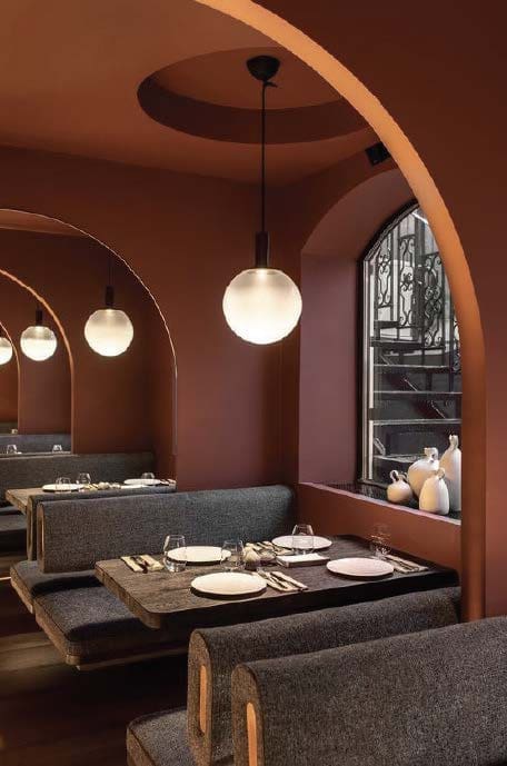 The dining will include some floating banquettes with Zen lighting and Shinto red walls.