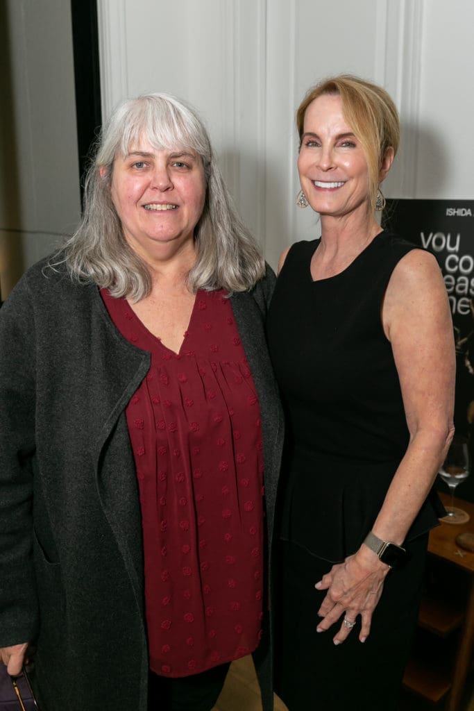 Susan Binney, Jennifer Kushner at ISHIDA cocktail kickoff for "stirs up still things" (Photo by Emily Jaschke)