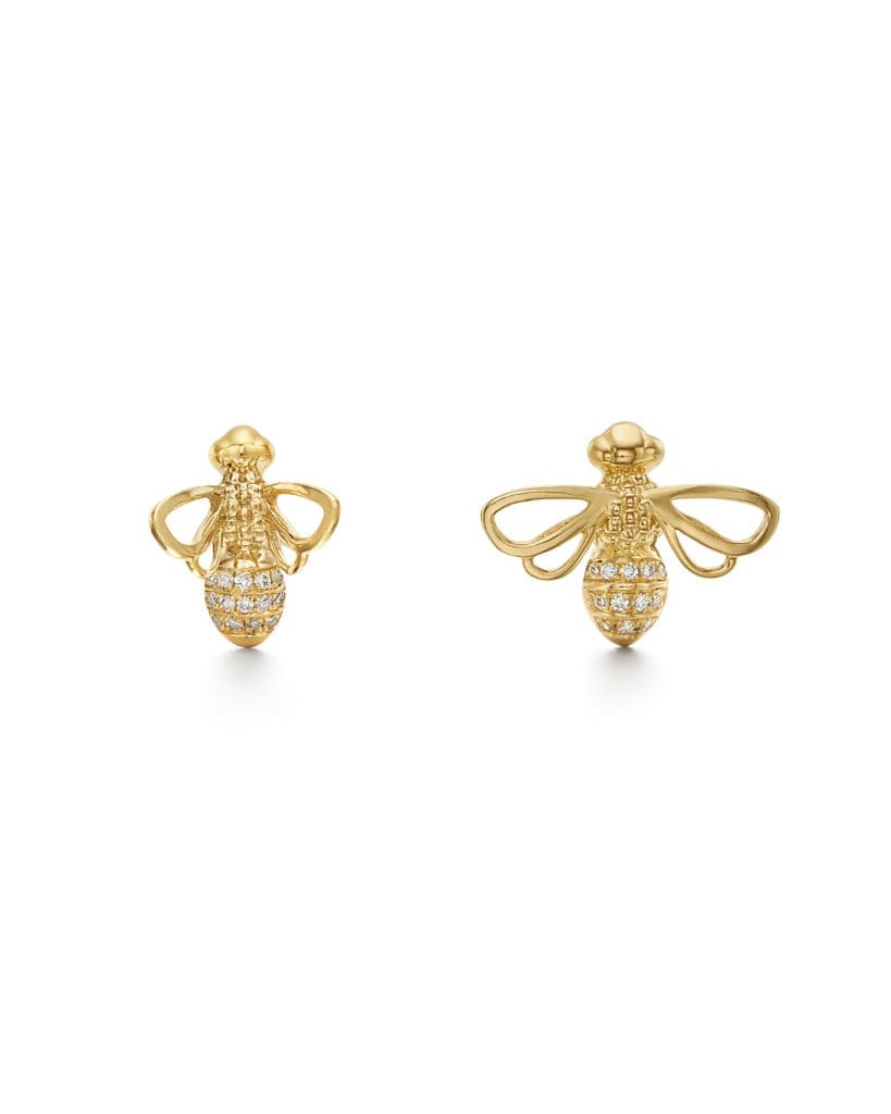 Temple St. Clair Buzzing Bee Diamond Stud Earrings Set 18k yellow gold, $1950