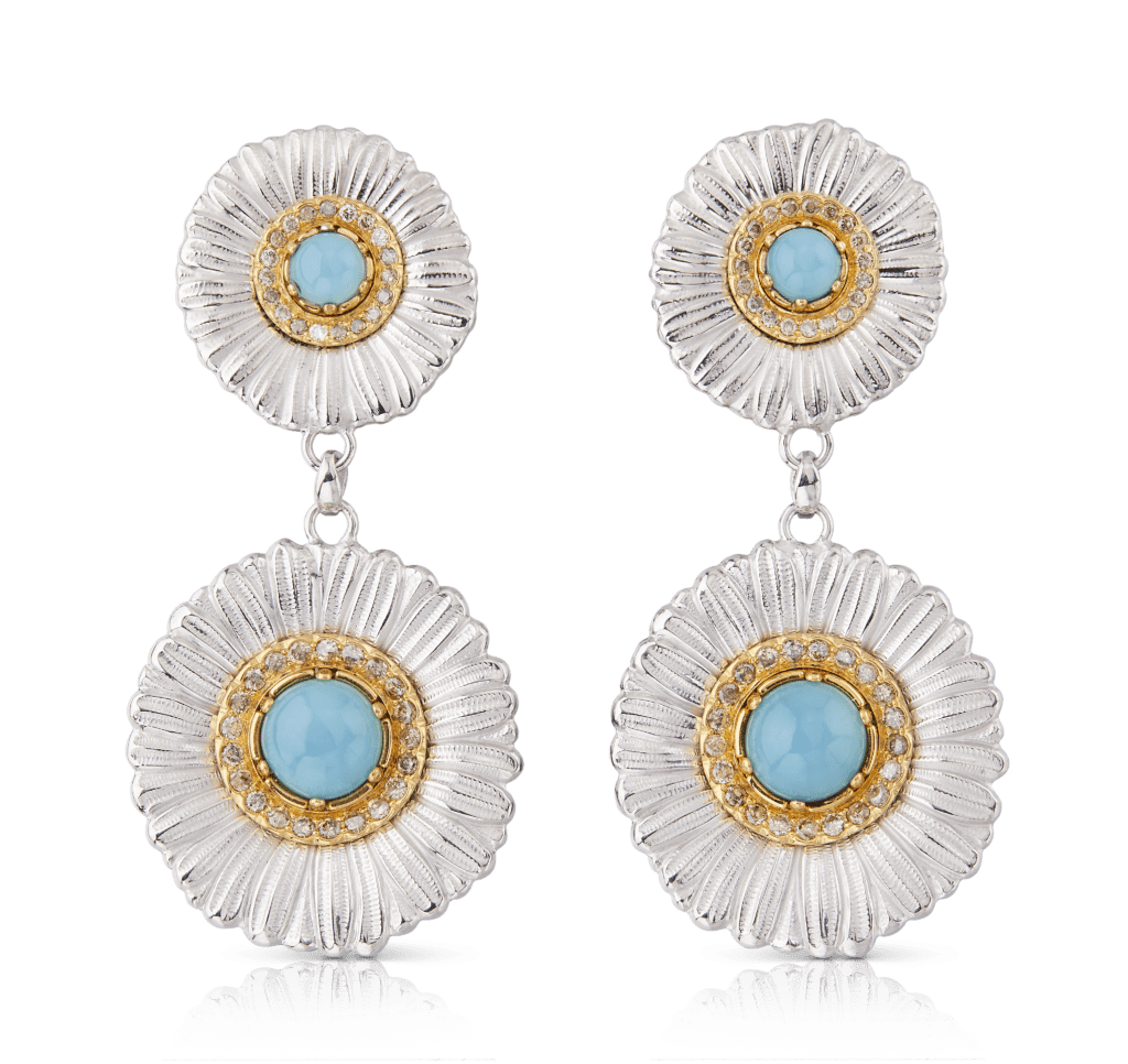 Tenenbaum Jewelers Buccellati Sterling Silver and Blue Agate Daisy Pendant Earrings