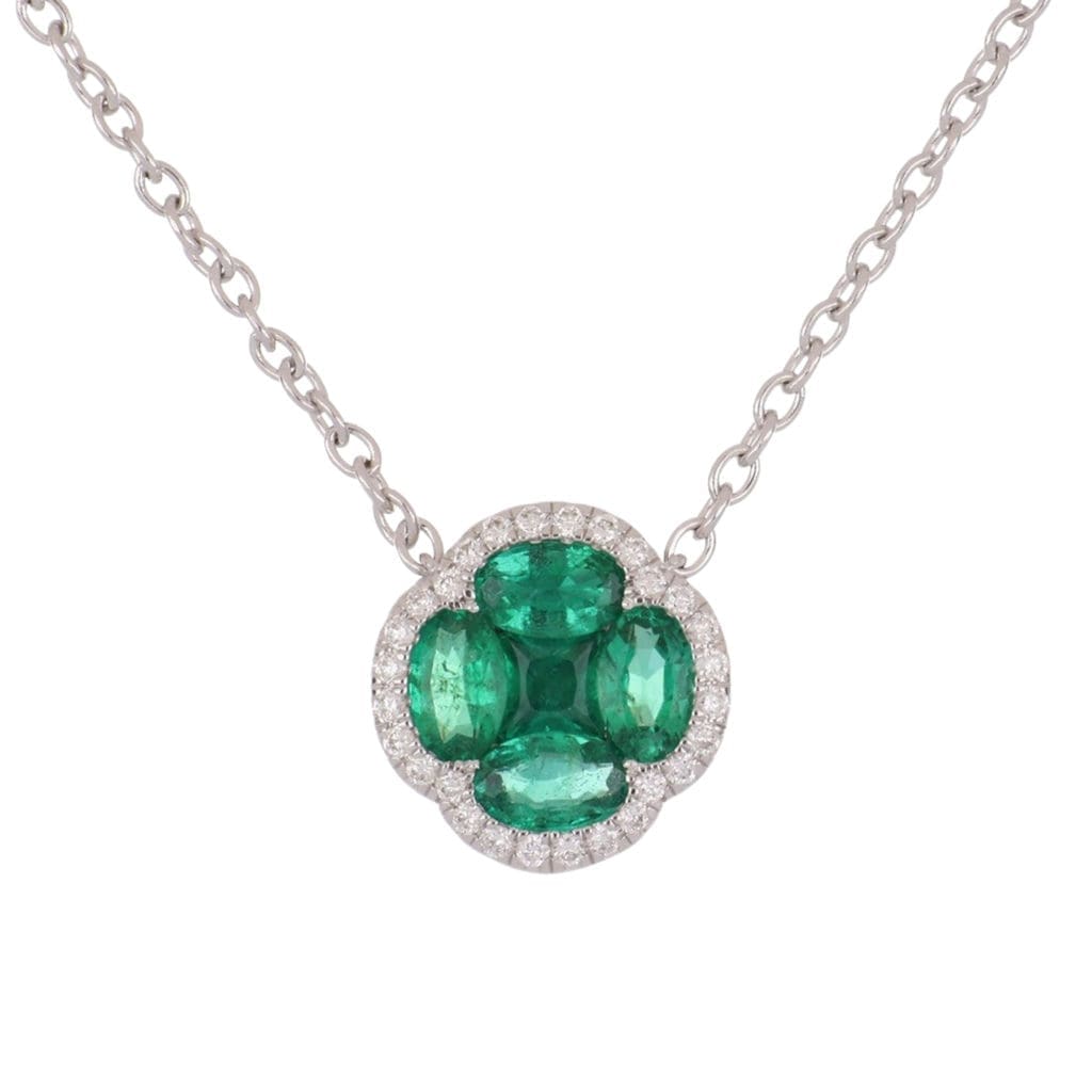Tenenbaum Jewelers Emerald and Diamond Clover Pendant Necklace