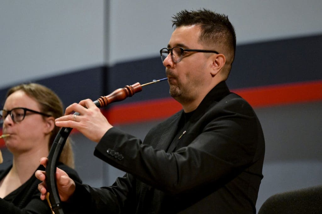 Pablo Moreno plays the Oboe da Caccia  at the Bach Society Houston Christmas Oratorio at Brockman Hall for Opera at Rice University. (Photo by Maria Lysaker)