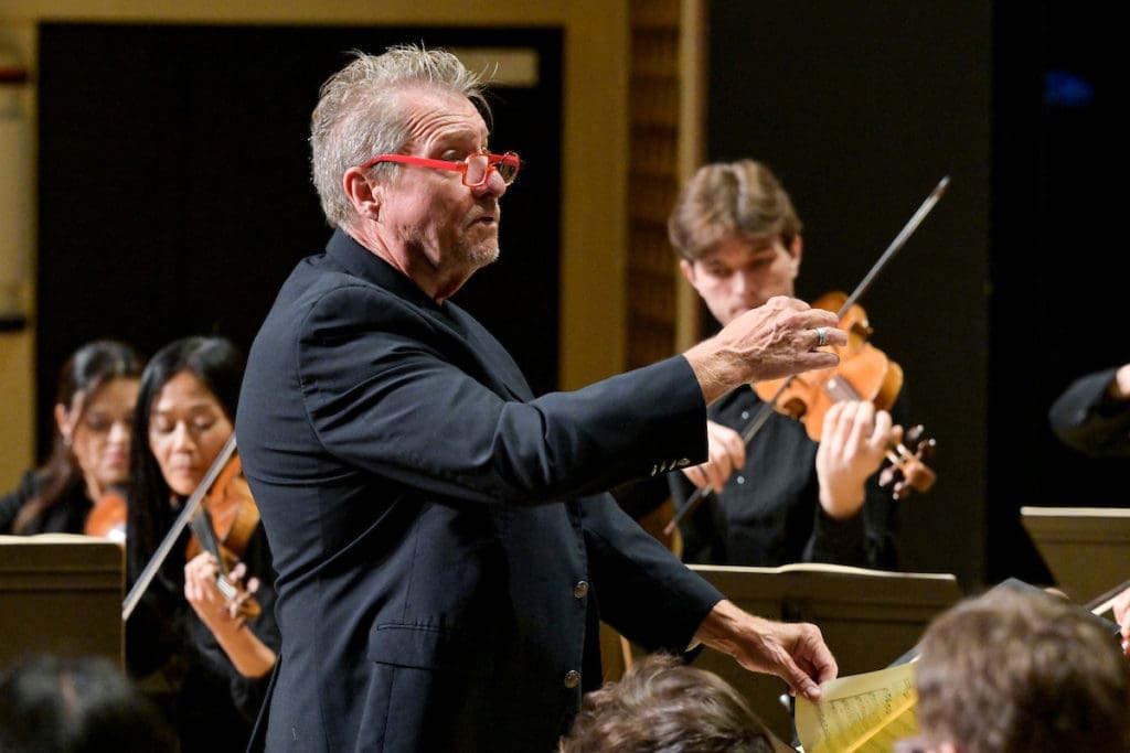 Bach Society Houston director Rick Erickson conducting at the Christmas Oratorio at Brockman Hall for Opera at Rice University. (Photo by Maria Lysaker)