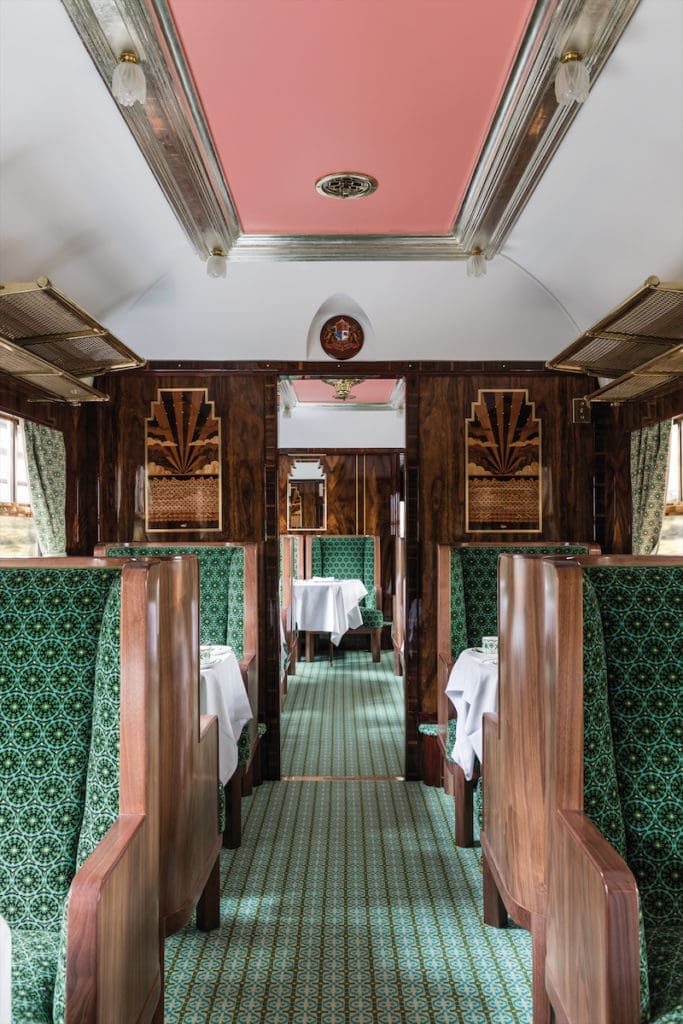 A carriage of Belmond's British Pullman designed by Wes Anderson. 