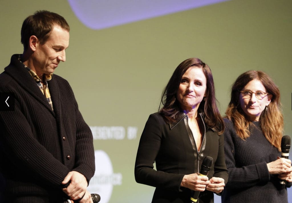 Director Nicole Holofcener, Actor Julia Louis-Dreyfus, and Producer Anthony Bregman attend the Q&A of You Hurt My Feelings by Nicole Holofcener, an official selection of the Premieres Program at the 2023 Sundance Film Festival. © 2023 Sundance Institute | photo by Anjelica Jardiel.