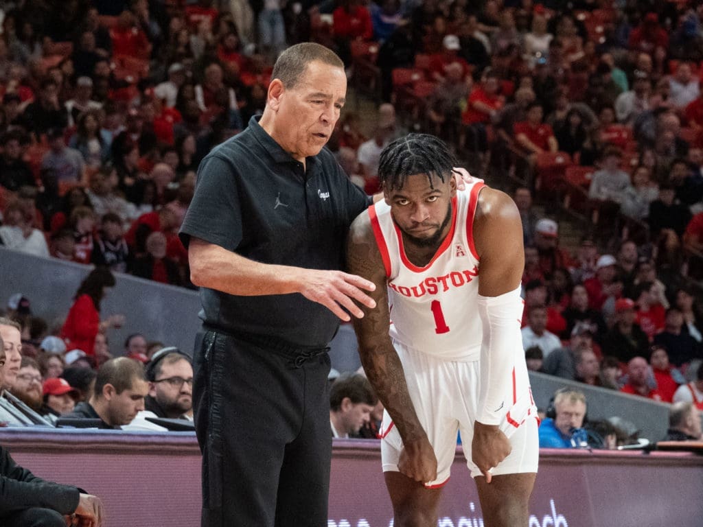 University of Houston coach Kelvin Sampson and his all-time point guard Jamal Shead are almost always on the same page. (Photo by F. Carter Smith)