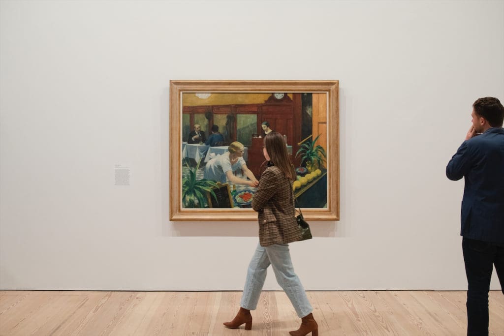 Installation view of Edward Hopper’s New York at the Whitney Museum of American Art, New York, "Tables for Ladies", 1930 (Photo by Ryan Lowry)