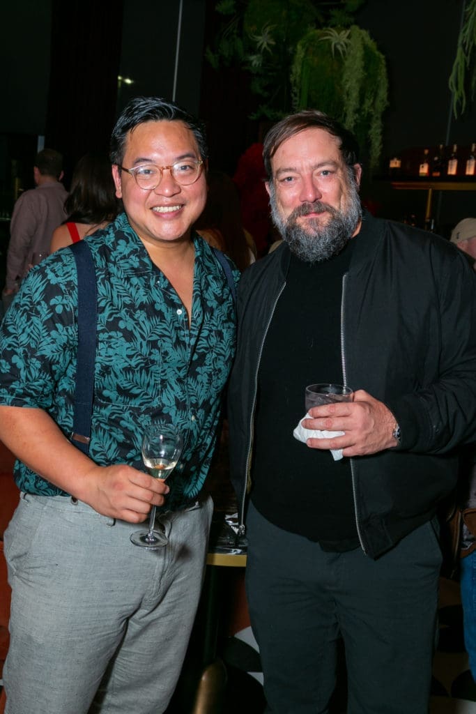 Justin Yu, Bill Krampitz at the Gin Design Group soirée at The Lymbar in The Ion. (Photo by Emily Jaschke)