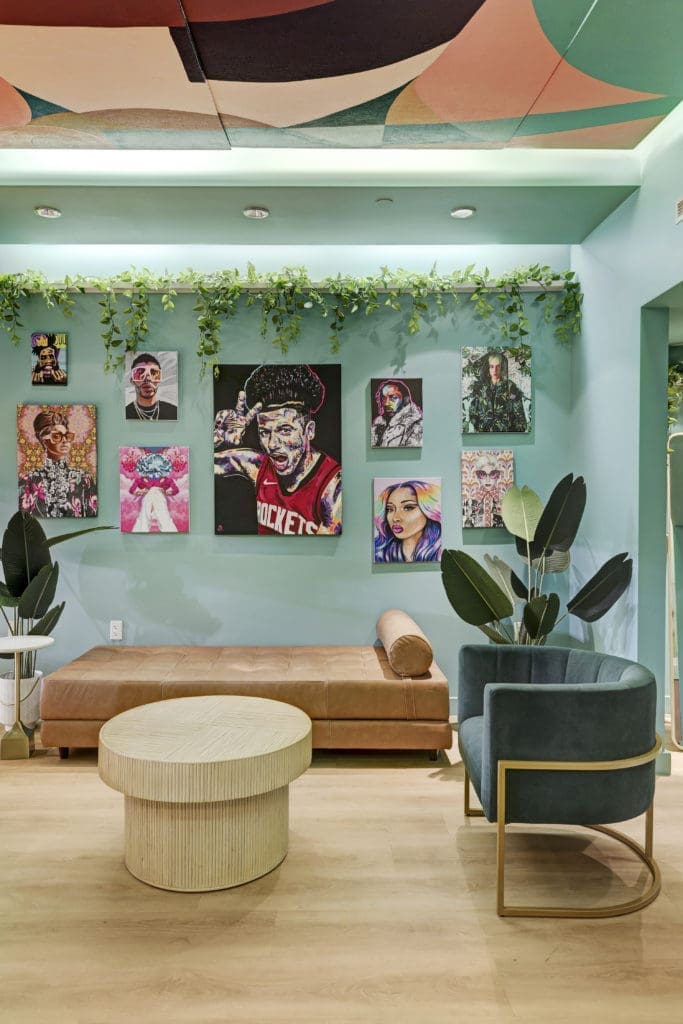 The luxe Green Room suite at Toyota Center, designed by Gin Design Group (Photo by Courtesy of Gin Design Group)