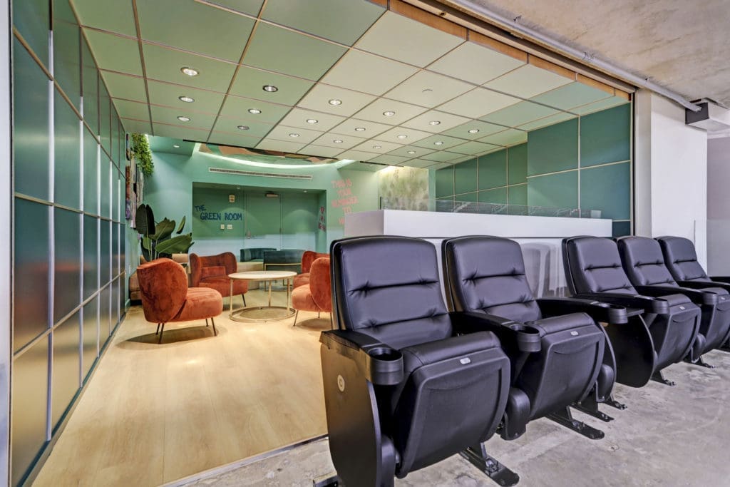 Front row seating in the Green Room suite at Toyota Center (Photo by Courtesy of Gin Design Group)
