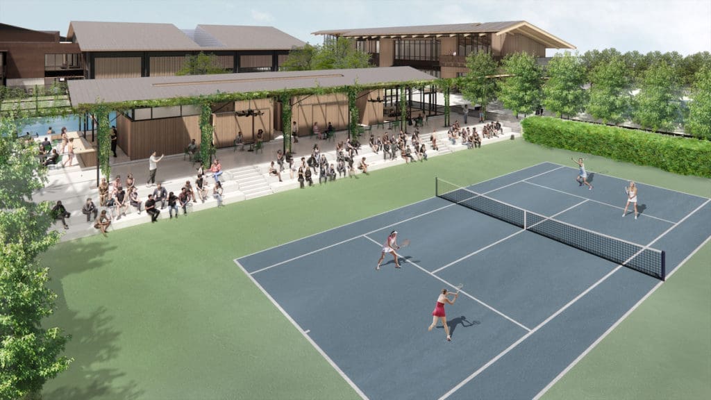 A rendering of a new stadium-style court at T Bar M Racquet Club. (courtesy of Lake | Flato) 