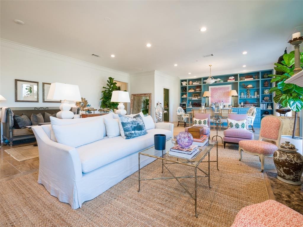 The living and dining area of the Park Highlander condo.
