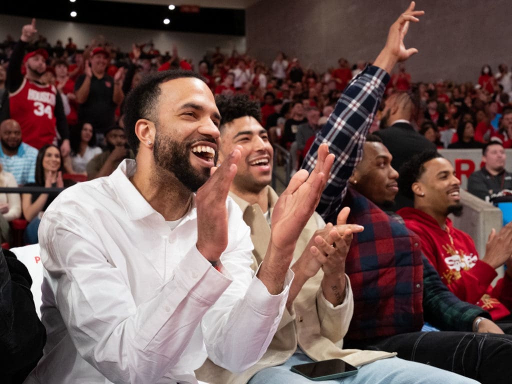 Knicks rising star Quentin Grimes (right) thoroughly enjoyed being back at UH. (Photo by F. Carter Smith)
