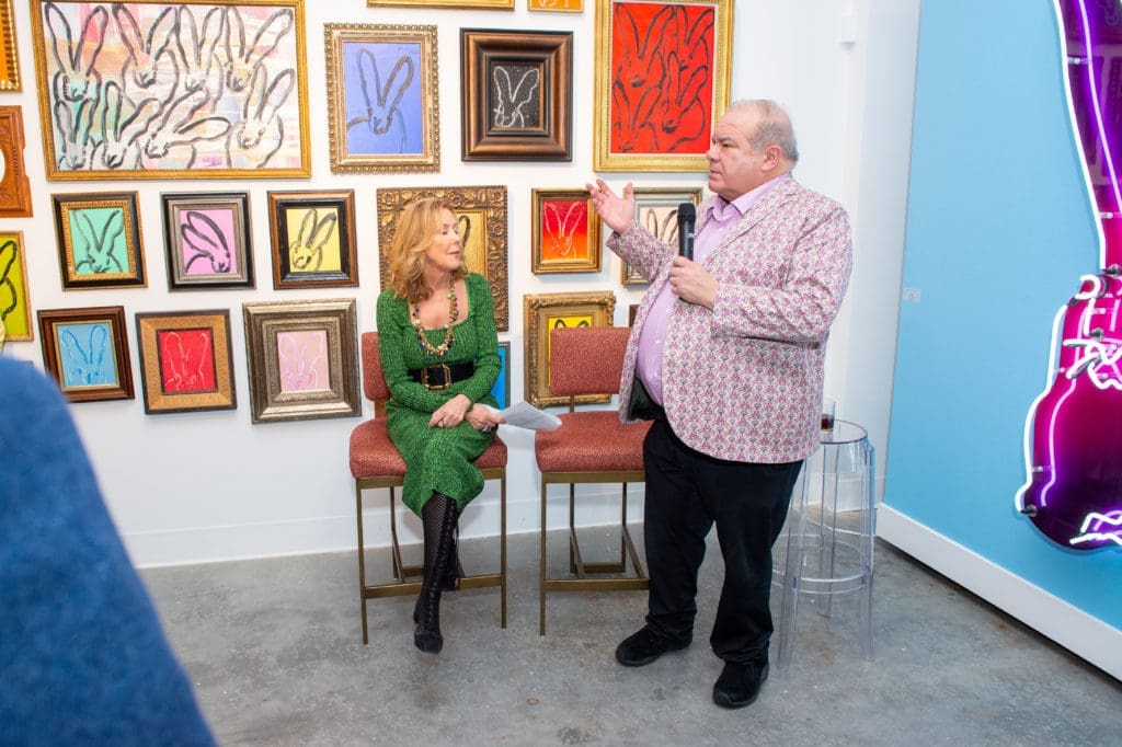 Laura Rathe, Hunt Slonem at Laura Rathe Fine Art opening for Year of the Rabbit (Photo by Jacob Power Photography)