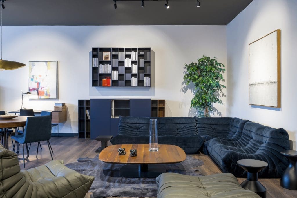 The Ligne Roset showroom at BeDesign features the ever-popular, iconic Togo, designed in 1973.