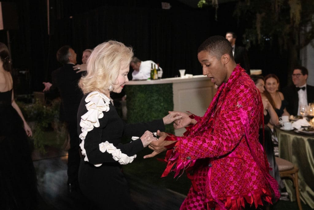 Lynn Wyatt dances with Harper Watters at the Houston Ballet Ball, held in a state-of-the-art tent at the Margaret Alkek Williams Center for Dance  (Photo by Wilson Parish)