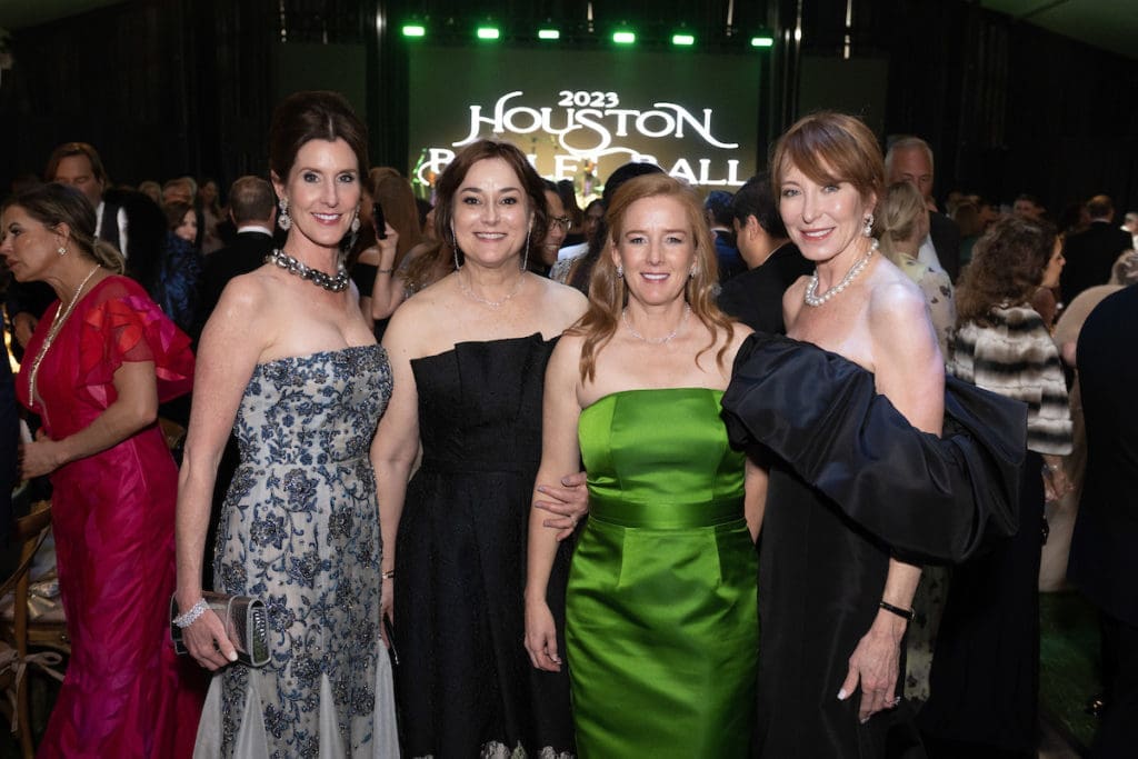 Phoebe Tudor, Leigh Smith, Allison Thacker, Martha Finger at the Houston Ballet Ball, held in a state-of-the-art tent at the Margaret Alkek Williams Center for Dance  (Photo by Wilson Parish)