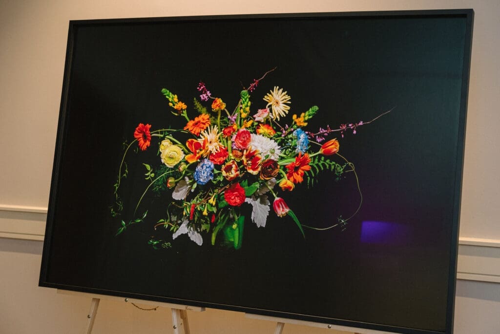 Debra Barrera's "Precious Twin, Blue Carnations," 2020 on display at Houston Center for Photography's Print Auction & Dinner (Photo by Johnny Than)