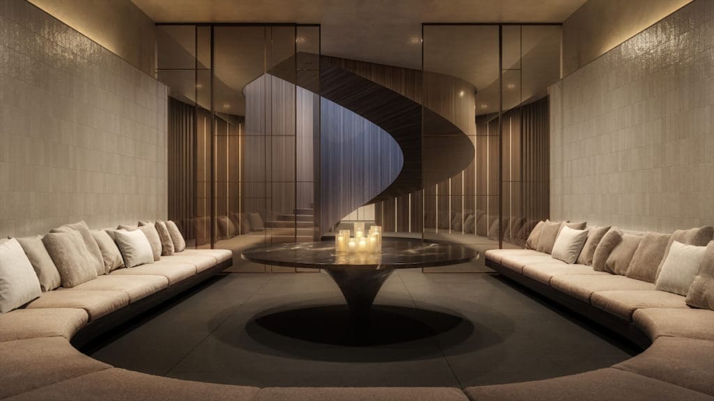 Four Seasons Private Residences Lake Austin's Spa and Wellness Club seating area. (Images by DBOX for Austin Capital Partners)
