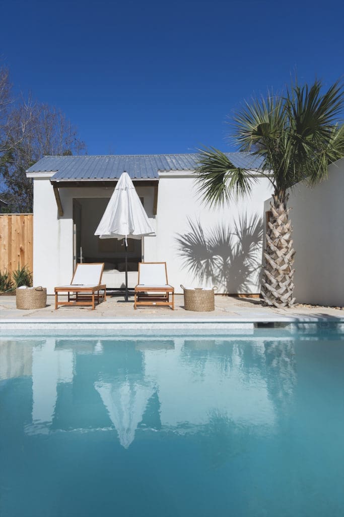 A bedroom right off the pool.
