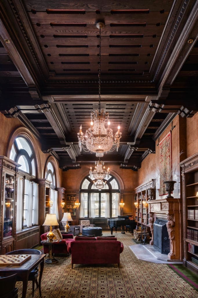 The library of the Bellefontaine Mansion in Lenox, Massachusetts, which houses Canyon Ranch. (courtesy of Canyon Ranch)