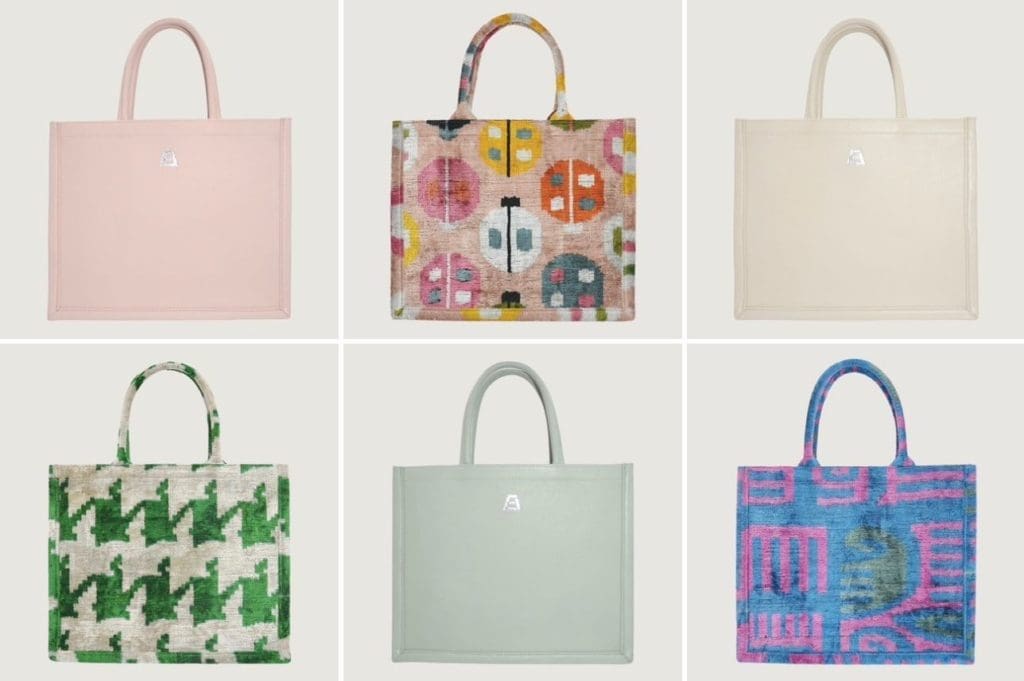 Alara the Label - The brand's signature Boss Bag wrapped in ikat fabrics or leather.