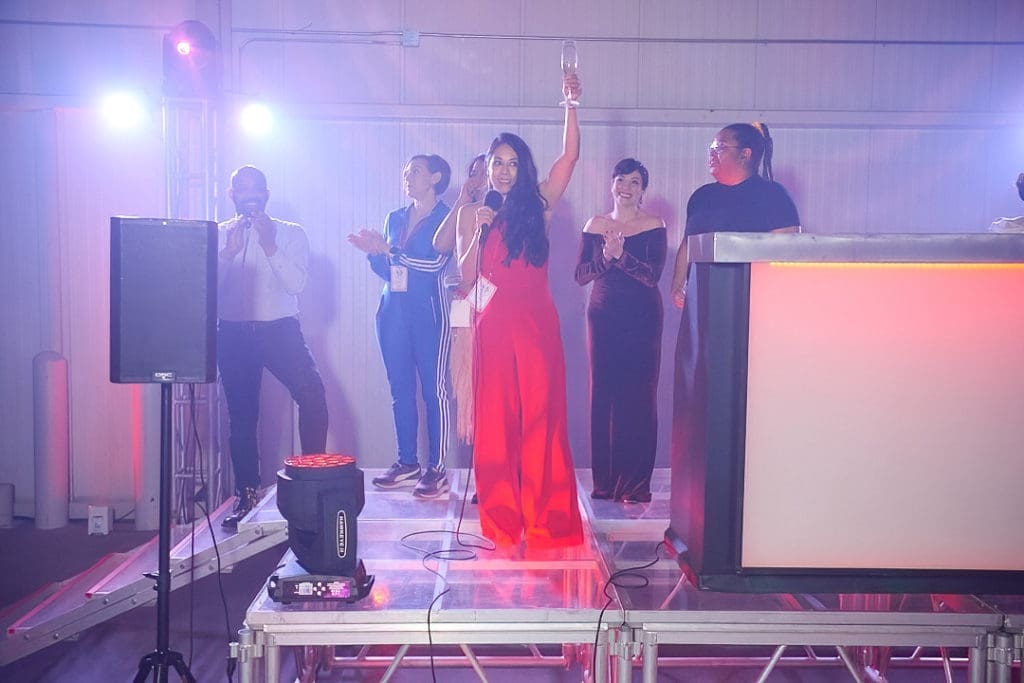 Angela Carranza delivers remarks at Fresh Arts Thunder Ball. (Photo by Charlie Horse Photography)