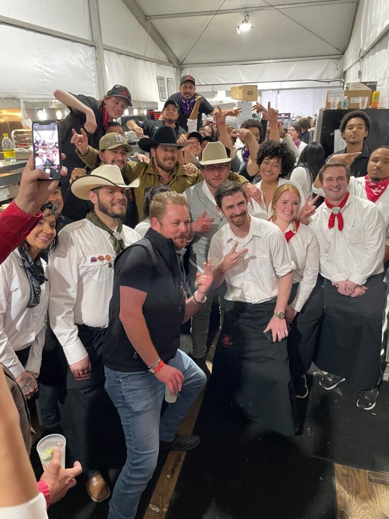 Cole Hauser, Yellowstone's Rip Wheeler, joins Berg Hospitality Group's Ben Berg in the kitchen at The Ranch Saloon at the Houston Livestock Show and Rodeo (Photo byJacob Power)