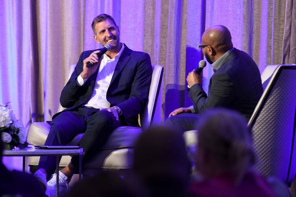 Dirk Nowitzki, Donovan Lewis Speaking (Photo by Kristina Bowman)
