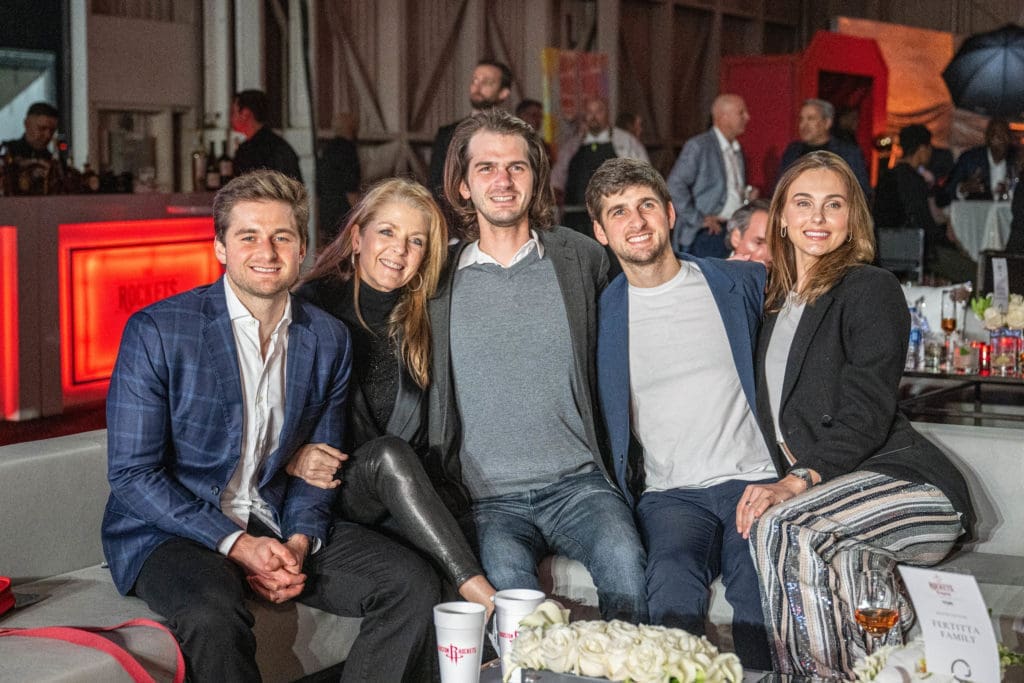 Patrick Fertitta, Paige Feritta, Michael Fertitta, Blake Fertitta, Dana Wempe at the Clutch City Foundation's 'Sneakers & Sequins' gala. (Houston Rockets photo)