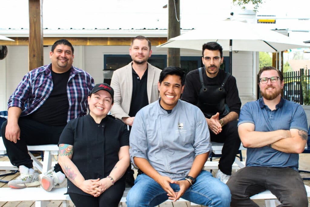 Front: Chef Vanessa Lee of Hugo's Restaurant and Chef Tonv Castillo of Mastrantos.
Back: Chef Thomas Bille of Belly of the Beast, Brian Doke owner of Heights & Co., and llias Gugole of Concura.
(photo by: CKO Digital)