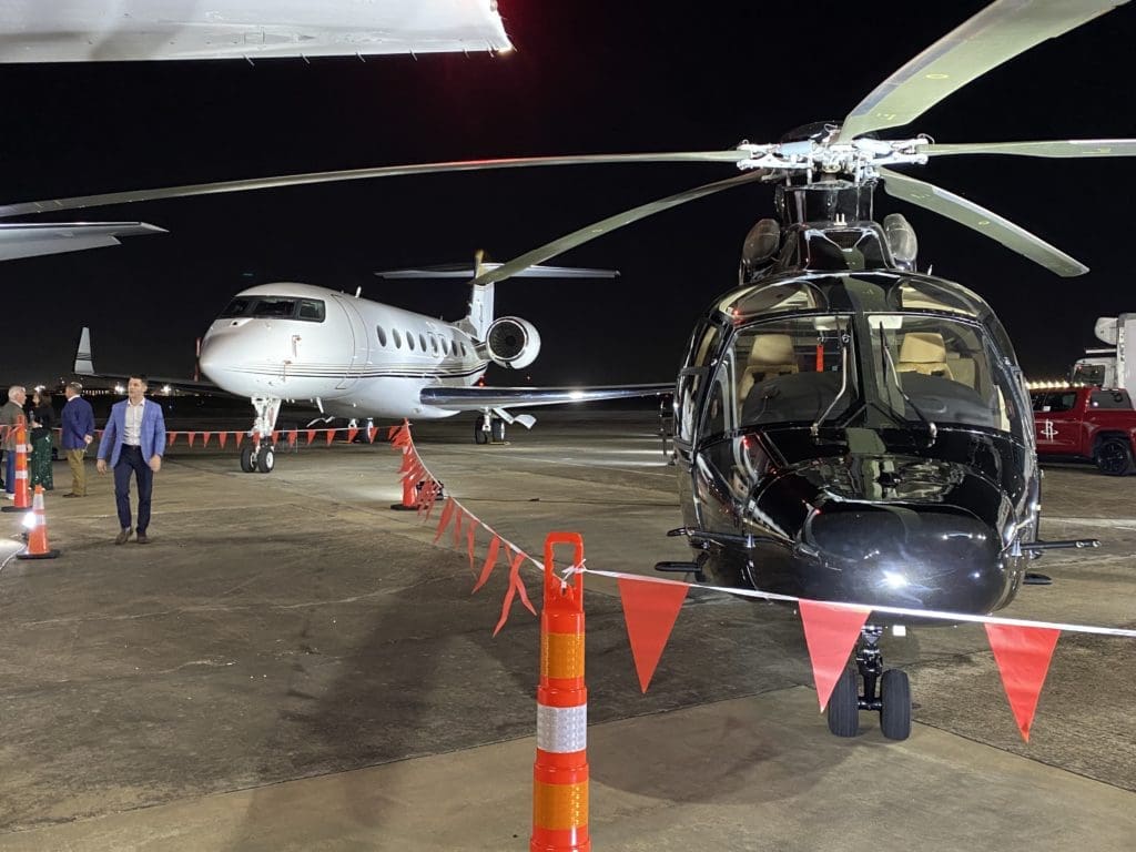 Billionaire Tilman Fertitta's stable of air power on display at the Houston Rockets Clutch City Foundation gala at the Landry's hangar at Hobby Airport.