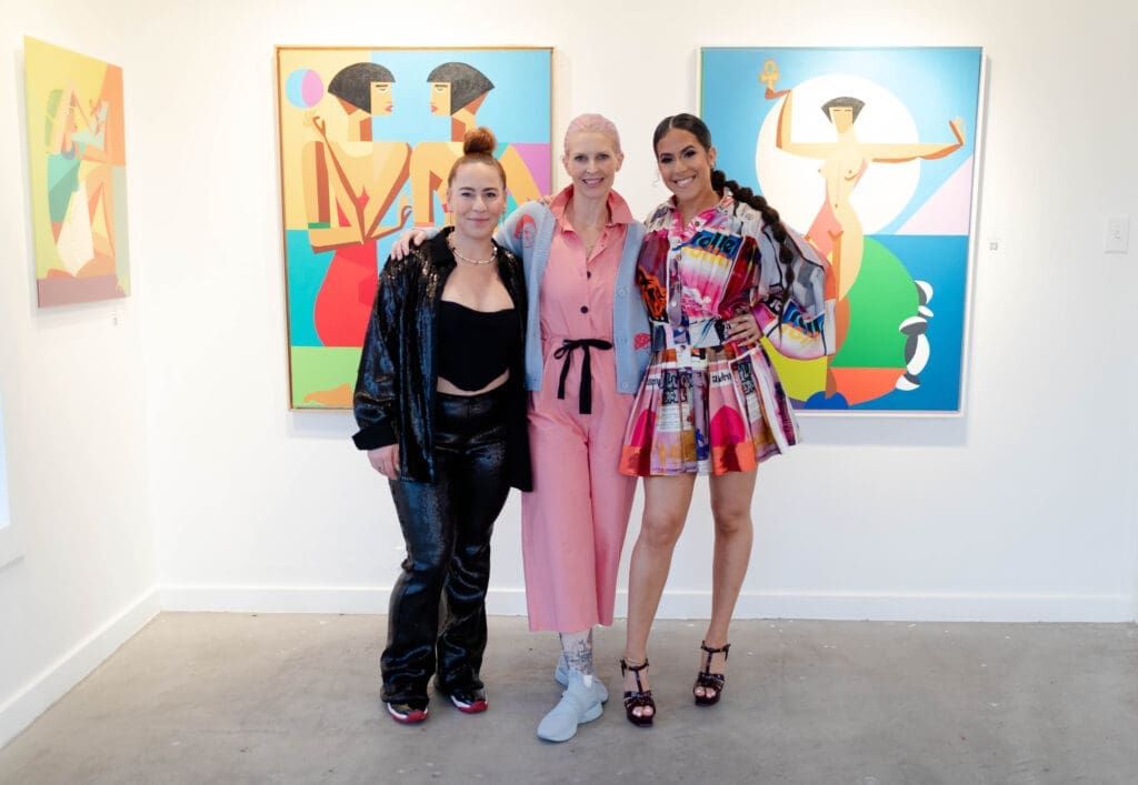 Tara Carsner, W.A.A.S. Gallery owner Brandy Michele Adams, Marian Mekhail at "Colorful Wave, White Sea" dinner at W.A.A.S. Gallery (Photo by Demetri Sheffield)