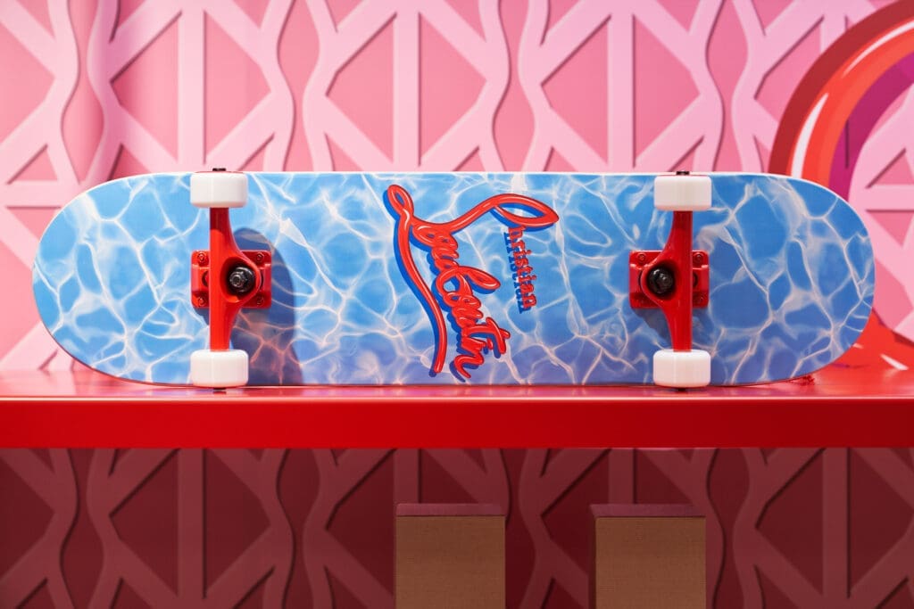 Louboutin exclusive splash print skateboard (Photo by Jonathan Zizzo)