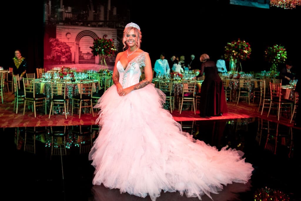 Kelsey Stewart in vintage couture at the Houston Grand Opera Ball (Photo by Michelle Watson/Catchlight Group)