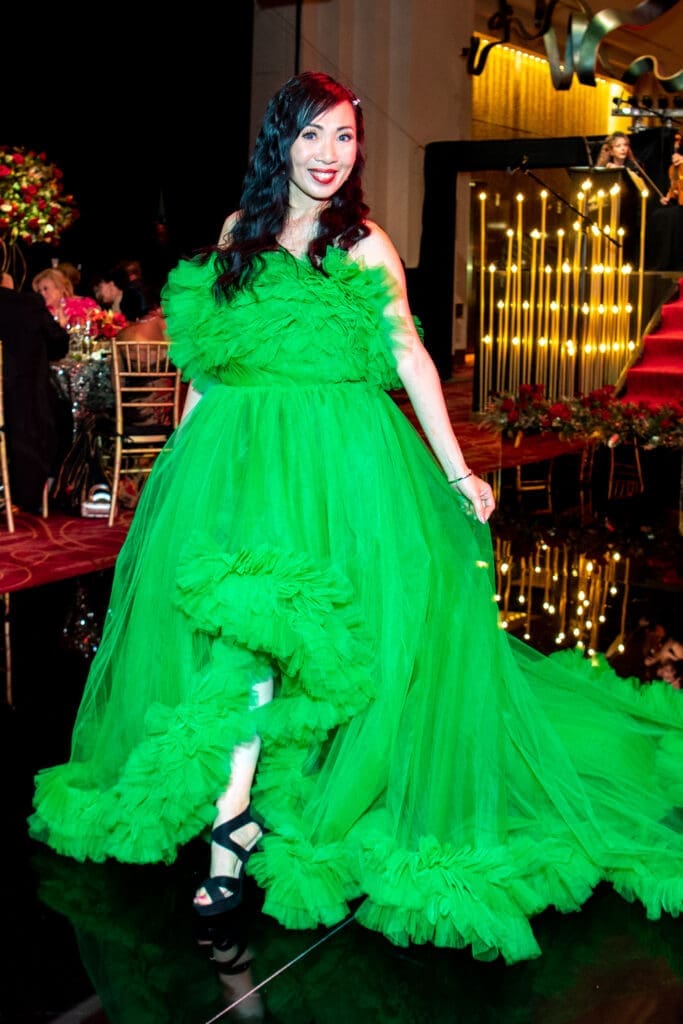 Connie Kwan-Wong in a self-designed gown at the Houston Grand Opera Ball (Photo by Michelle Watson/Catchlight Group)