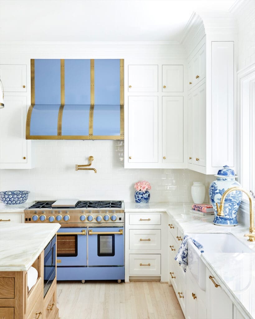 In Caitlin Wilson’s kitchen, a BlueStar range in pigeon blue. 