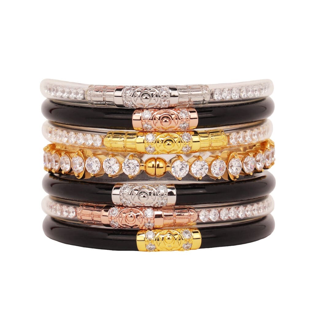 A signature stack of BuDhaGirl bangles and bracelets. 