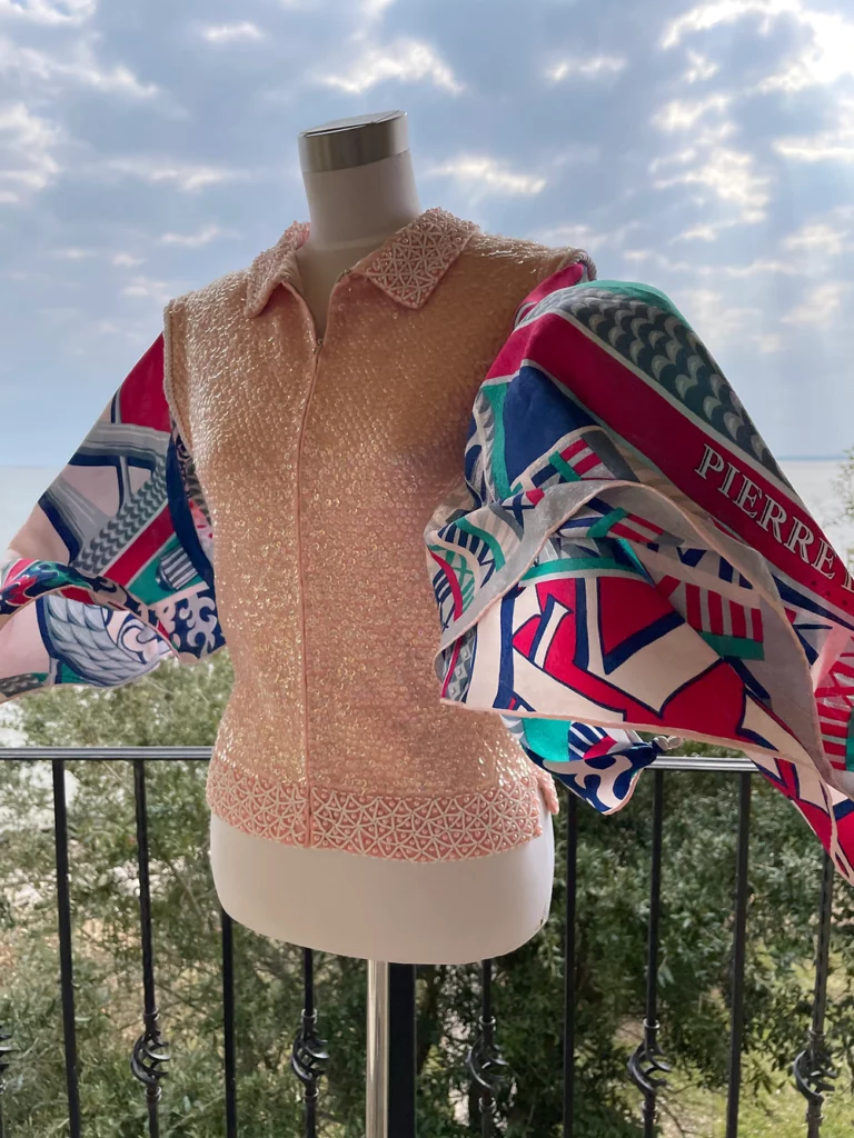 Vintage Sequin Vest and Balmain Scarf Sleeves.