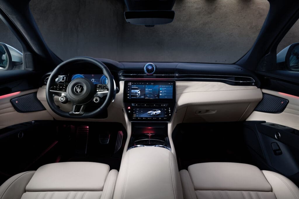 As a unique design cue, Maserati moved the shifter to the center stack, freeing up space to accommodate a more minimalistic center console. (Courtesy Maserati)