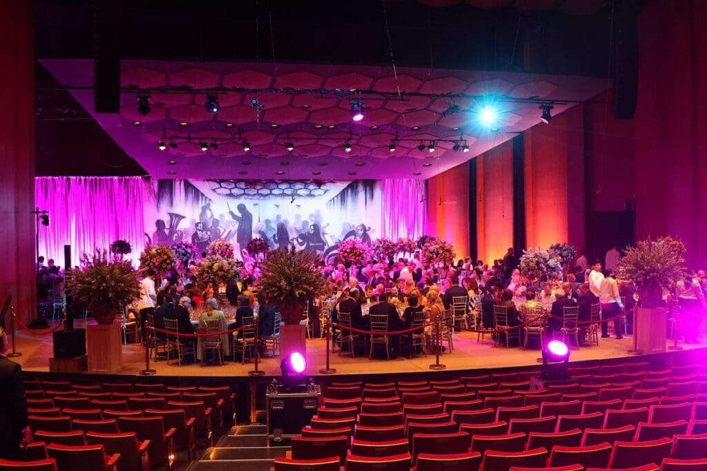 Dining on stage at Jones Hall for the Houston Symphony Wine Dinner & Collector's Auction (Photo by Priscilla Dickson)