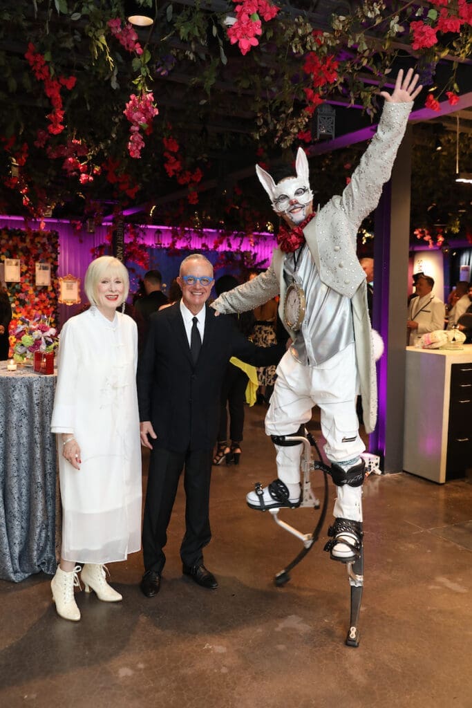 Susan & Neal Hirsch pose with the White Rabbit at Stages Gala at The Gordy. (Photo by Priscilla Dickson)