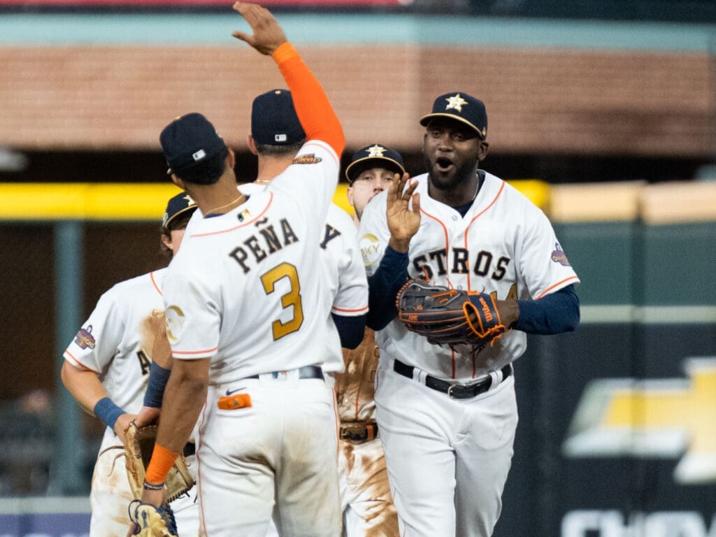 Astros shortstop Jeremy Pena and Yordan Alvarez are at the heart of plenty of winning in Houston. (Photo by F. Carter Smith)